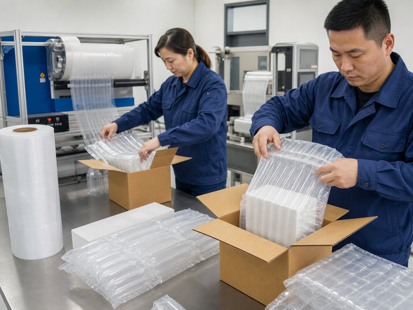 Air cushioning application testing station for packaging trials