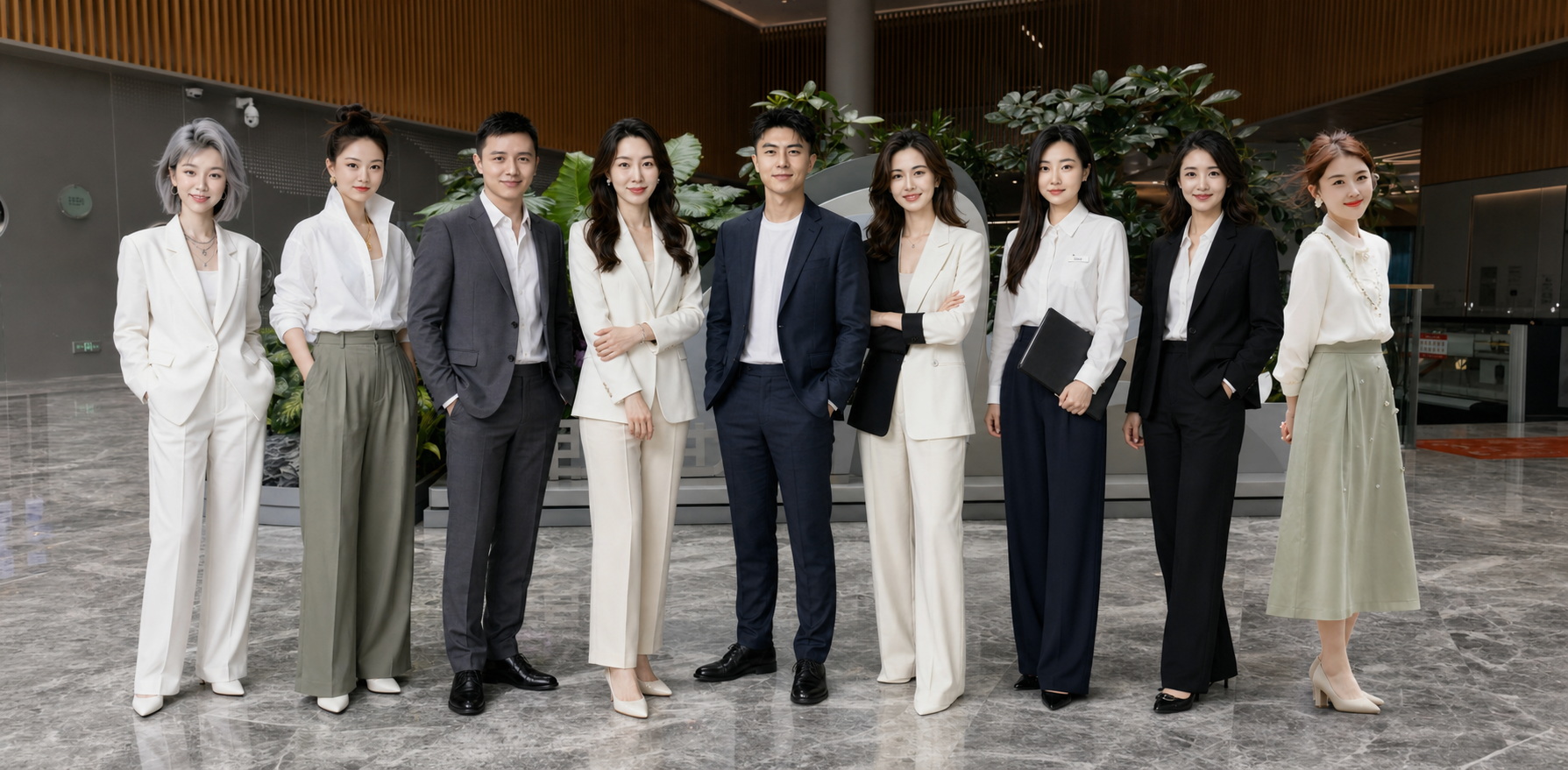 SHOWAIR packaging specialist team in a modern business lobby