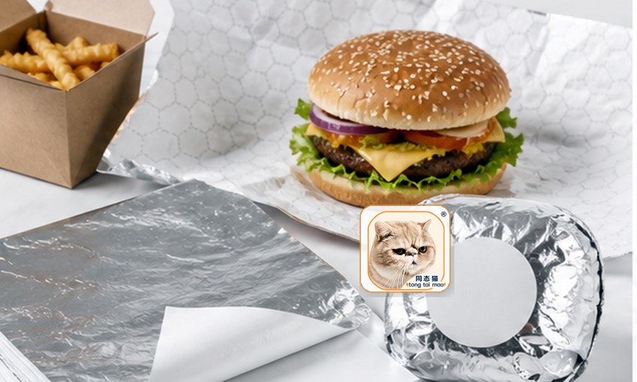 Tong Tai Mao logo on custom aluminum foil burger paper