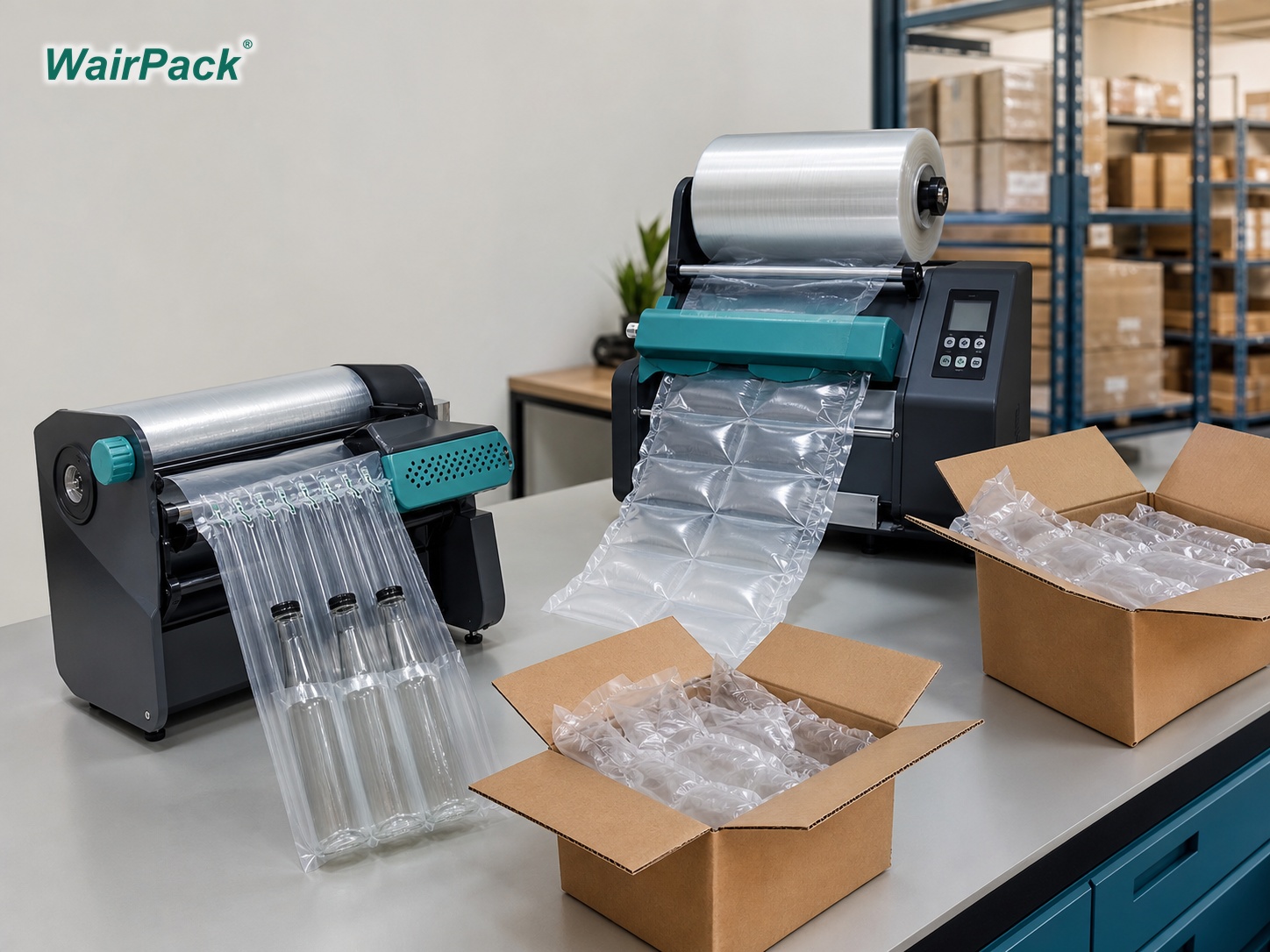 WairPack air cushioning machines producing protective film at a packing station