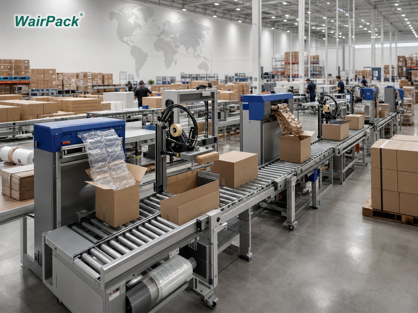 WairPack packaging machines installed in a high-volume fulfillment packing line